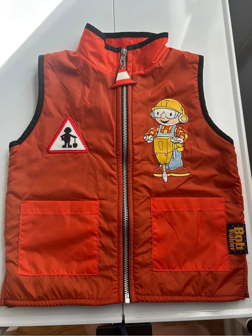 Vintage Bob the Builder Vest Size 2T Orange Fleece Lined Construction Cone Zip